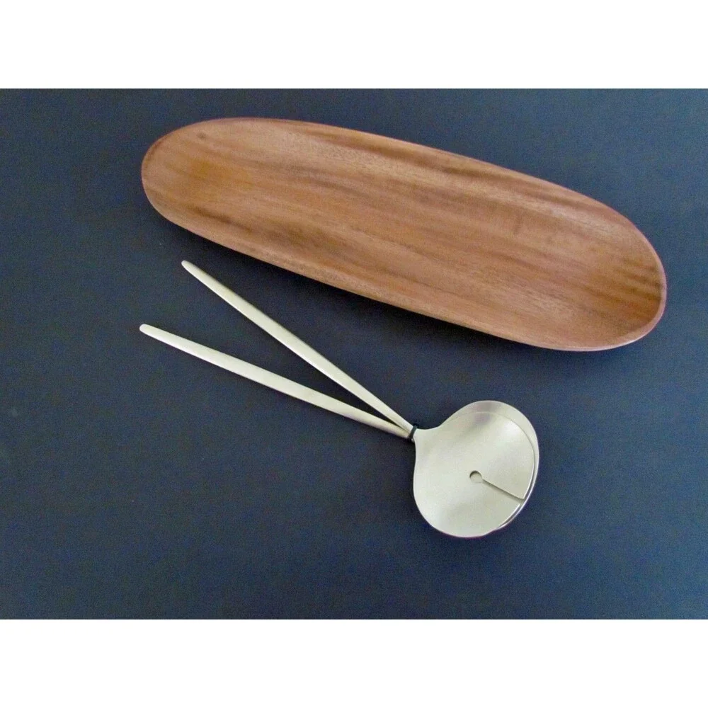 NEW West Elm Sidney Stainless Steel Serving Utensils Gold & Wood Serving Platter